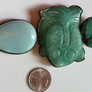 Green Fish Brooch with Jade-Like Finish